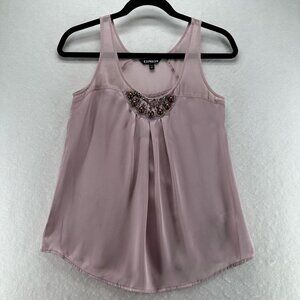 Express Top Womens Sz XS Chiffon Trim Satin Embellished Pleated Sleeveless Pink